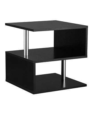 Simplie Fun Modern Black S-Shaped End Table with Storage Shelf