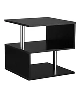 Simplie Fun Modern Black S-Shaped End Table with Storage Shelf