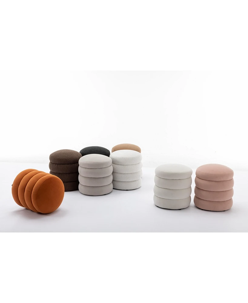 Soft Velvet Round Ottoman Footrest Stool