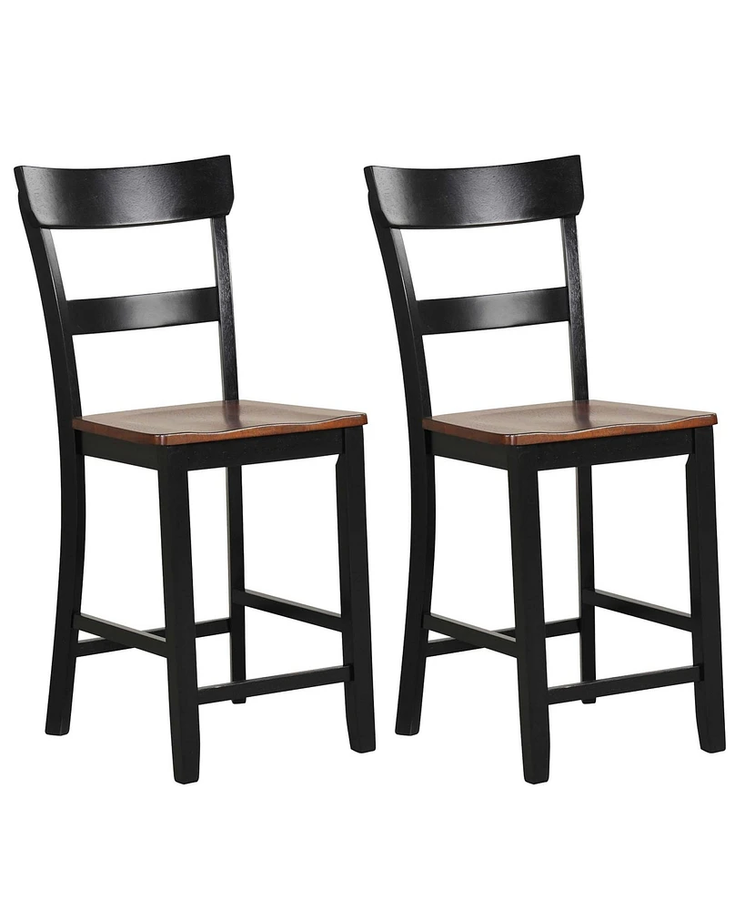 Costway Wooden Bar Stool Set of Chairs with Lvl Rubber Wood Frame, Backrest