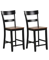 Costway Wooden Bar Stool Set of Chairs with Lvl Rubber Wood Frame, Backrest