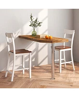 Costway Wooden Bar Stool Set of Chairs with Lvl Rubber Wood Frame, Backrest