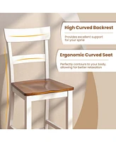 Costway Wooden Bar Stool Set of Bar Chairs with Lvl Rubber Wood Frame, Backrest