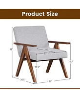 Costway Pcs Modern Accent Chair Linen Fabric Armchair with Solid Acacia Wood Frame