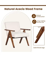 Costway Pcs Modern Accent Chair Linen Fabric Armchair with Solid Acacia Wood Frame