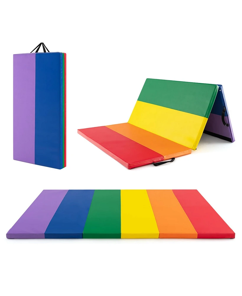 Costway Tri-Folding Gymnastics Mat 6' x 4' Tumbling Mat for Kids with Carrying Handles - Assorted pre