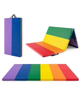 Costway Tri-Folding Gymnastics Mat 6' x 4' Tumbling Mat for Kids with Carrying Handles - Assorted pre