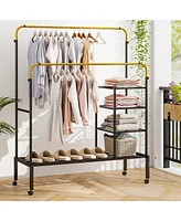 Costway Rolling Clothes Drying Rack Double Rods Garment with Height Adjustables