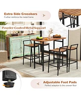 Costway 5 Pcs Acacia Wood Bar Table Set Outdoor Bar Height Table & Chairs
