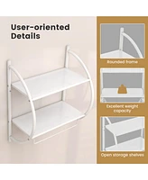 Costway Wall Mounted Bathroom Shelf with 2 Tier Bathroom Towel Rack 2 Towel Bars for Hotel