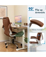 Costway Pu Leather Office Chair Height Adjustable Executive with Headrest