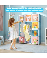 Costway 12-Cube Kids Wardrobe Baby Dresser Bedroom Armoire Clothes Hanging Closet with Door