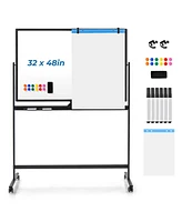 Costway 32 x 48'' Portable Rolling White Board Reversible Dry Erase Board