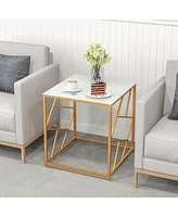 Costway 1PC 19.5'' Side Table Square Bedside Sofa Accent Coffee Table with Tempered Glass Top