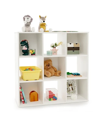 Costway 9-Cube Kids Toy Storage Organizer Wooden Children's Bookcase Display Bookshelf