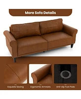 Costway Modern Sofa Couch Pu Leather 81.5'' 3-Seater with 2 Back Pillows & 5 Wooden Legs