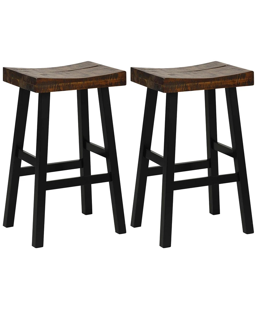 Costway 24" Bar Stool Set of 2 Counter Height Solid Wood Curved Saddle Seat Footrest