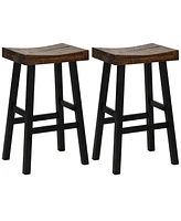 Costway 29" Bar Stool Set of 2 Bar Height Solid Wood Curved Saddle Seat Footrest