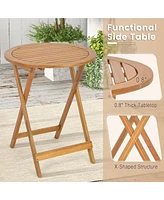 Costway 3 Pcs Folding Patio Bistro Set Solid Acacia Wood Table & Chairs Slatted Tabletop