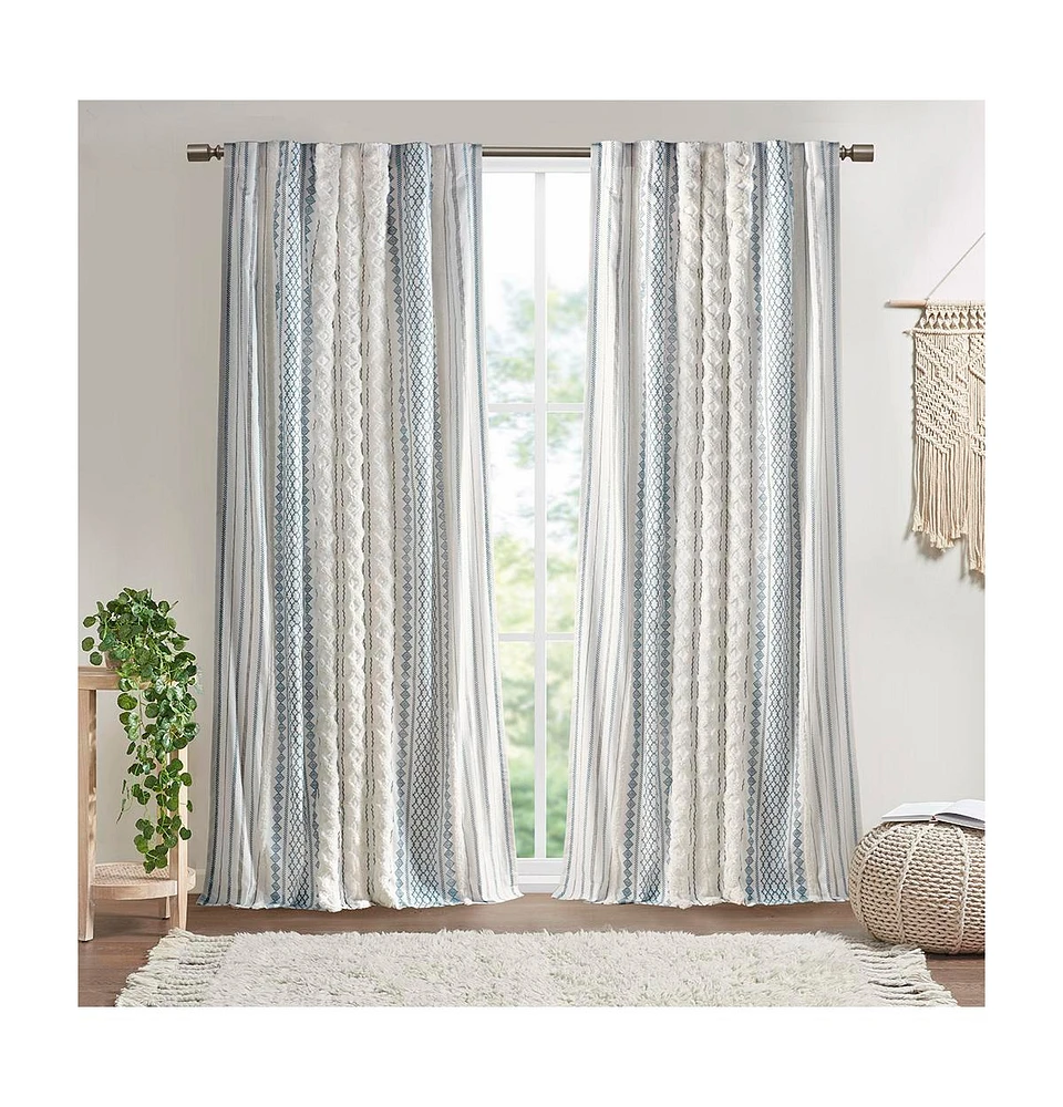 Ink+Ivy Cotton Printed Curtain Panel with Chenille Stripe and Lining