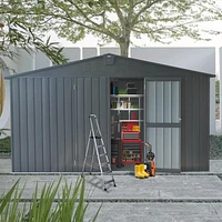 Dark Gray 11'X 9' Steel Frame Shed with Windows