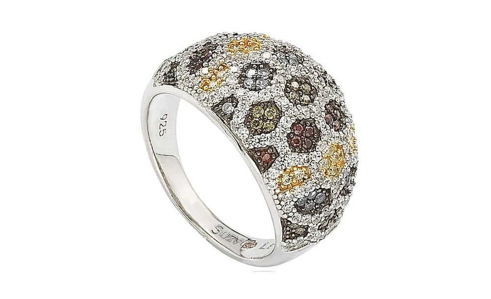 Suzy Levian Sterling Silver Cubic Zirconia Multi-Color Honeycomb Ring