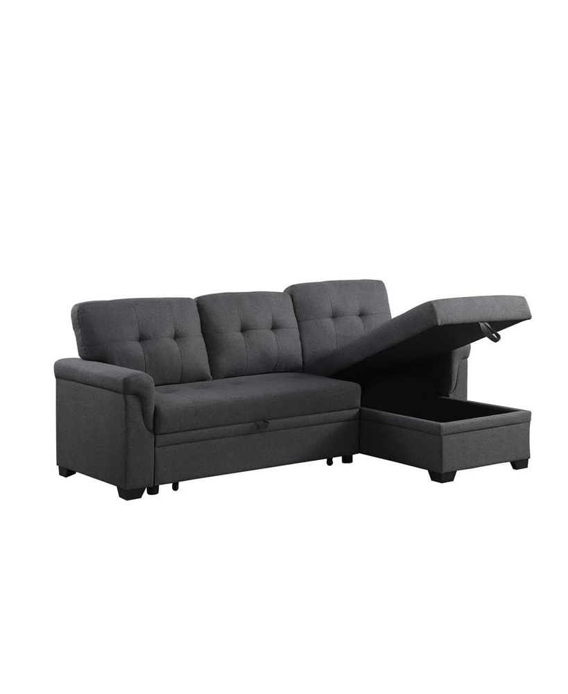 Simplie Fun Lucca Dark Gray Linen Reversible Sleeper Sectional Sofa With Storage Chaise