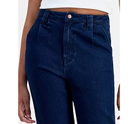 Tinseltown Juniors' Cuffed High-Rise Trouser Jeans