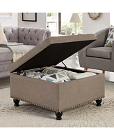 Streamdale Furniture Linen Upholstered Storage Ottoman/coffee table with Wooden Legs