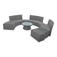 10-Pc Half-Round Rattan Patio Sofa Set, Free Combo, Blue