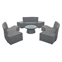 10-Pc Half-Round Rattan Patio Sofa Set, Free Combo, Blue