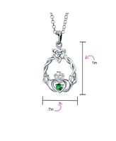 Bling Jewelry Irish Kelly Green Cubic Zirconia Cz Celtic Infinity Love Knot Friendship Heart Claddagh Pendant Necklace For Women Sterling Silver