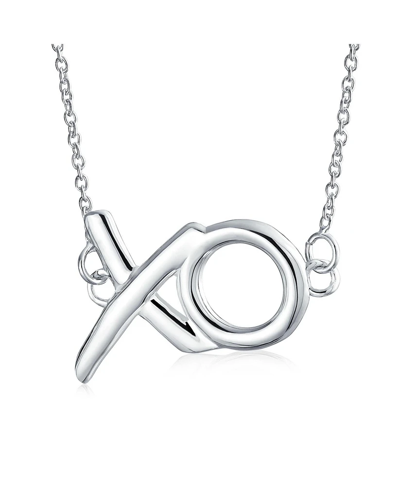 Bling Jewelry Minimalist Hugs And Kisses Xo Station Pendant Necklace For Women For Sterling Silver With Chain