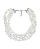 Bling Jewelry Hand Knotted 3 Row White Simulated Pearl Strand Collar Necklace For Women Prom