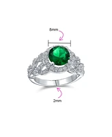 Bling Jewelry Fashion Round Solitaire Cubic Zirconia Cz Pave Green Art Deco Style 3CT Cocktail Statement Ring For Women