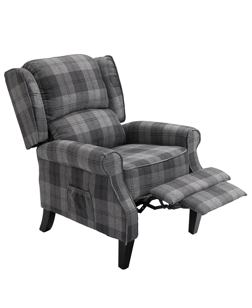 Simplie Fun Grey Check Vintage Recliner Chair for Living Room