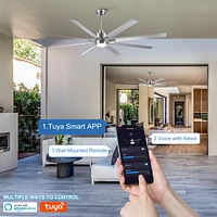 Smart 72" Integrated Led Ceiling Fan With Silver Blades In Brushed Nickel Finish