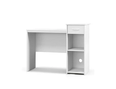Slickblue Computer Desk with Drawer Modern Laptop Pc Desk with Adjustable Shelf and Cable Hole-White