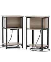 Slickblue 3-Tier End Table with Usb Ports & Power Outlets-2 Pieces