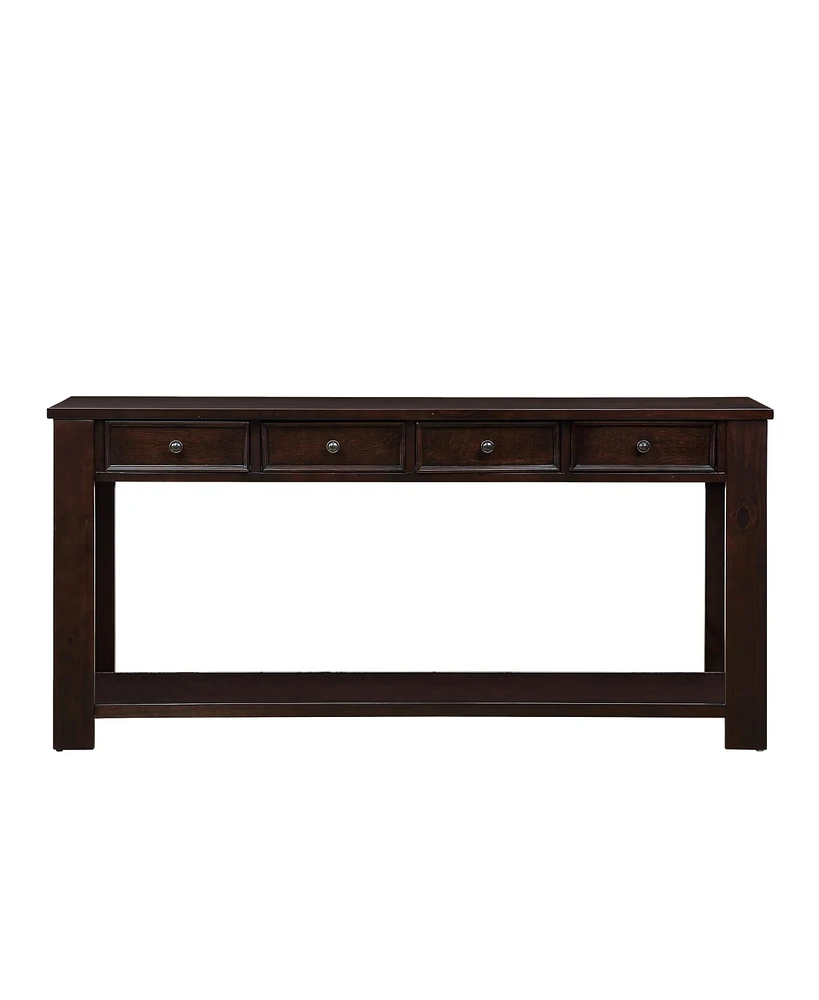 Simplie Fun 63" Pine Wood Console Table with Drawers & Bottom Shelf