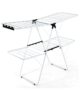 Slickblue 2-Level Foldable Clothes Drying Rack with Adjustable Gullwing