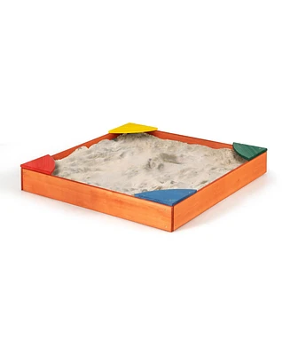 Slickblue Kids Outdoor Wooden Backyard Sandbox with Built-in Corner Seating