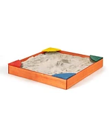 Slickblue Kids Outdoor Wooden Backyard Sandbox with Built-in Corner Seating