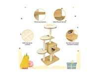 Slickblue 4 Levels Modern Wood Cat Tower with Washable Mats-Walnut