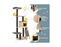 Slickblue 5-Tier Modern Wood Cat Tower with Washable Cushions-Gray