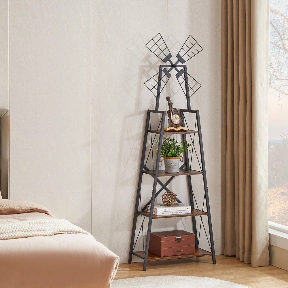 Streamdale Furniture Rustic Brown and Black 4-Tier Narrow Book Shelf