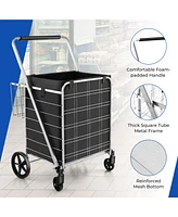 Slickblue Folding Shopping Cart with Waterproof Liner Wheels and Basket