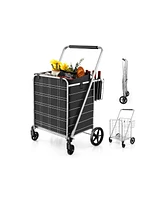 Slickblue Folding Shopping Cart with Waterproof Liner Wheels and Basket