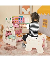 Slickblue 3-In-1 Double Sided Magnetic Dry-Erase Board with Stool and Flipped Writing Desktop