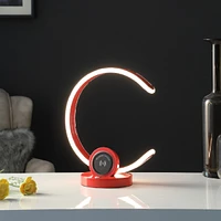 Streamdale Furniture 13.25" In Modern C Shape Led with Usb/Wireless Charger Port And Touch Dimmer Bright Red Table Lamp